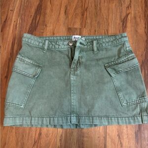 Green Denim Cargo Skirt